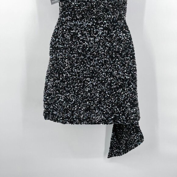 Retrofete Omer Sequin Mini Dress Strapless Asymmetrical Gunmetal Black V-Neck - Picture 10 of 12